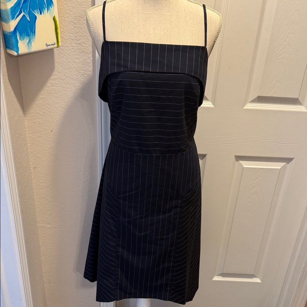 Banana Republic Black Pinstripe Strapless Dress